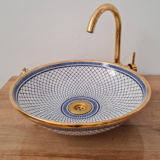 14K Carat Gold contour bathroom sink | Hand painted ceramic sink #77