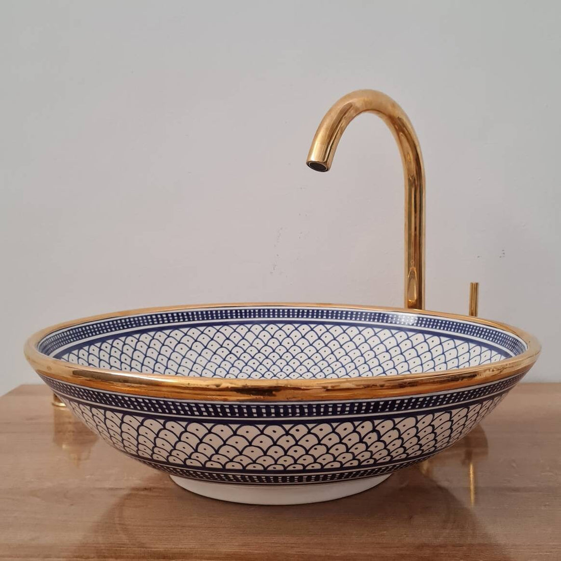 Handmade Moroccan Ceramic Sink 14K Carat Golden rim #77