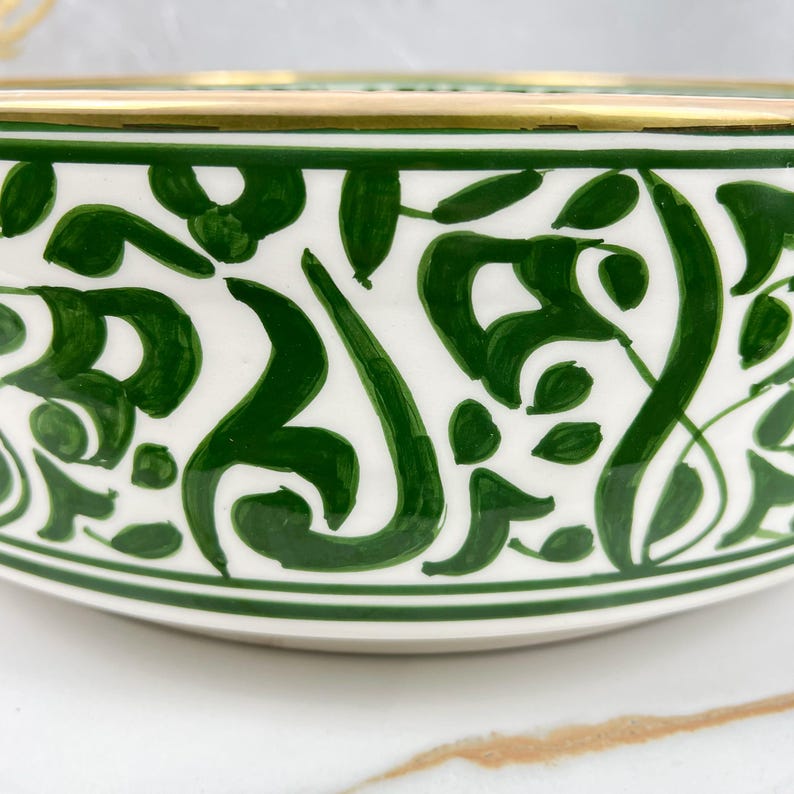 Handmade Moroccan Ceramic Sink Golden Rim 14k Carats #252