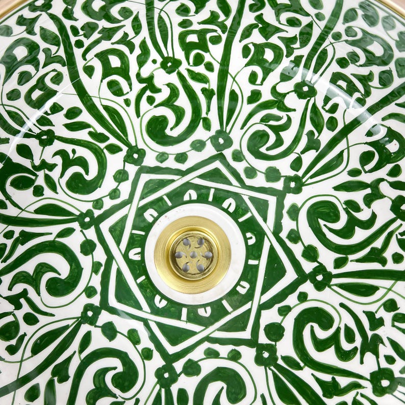 Handmade Moroccan Ceramic Sink Golden Rim 14k Carats #252