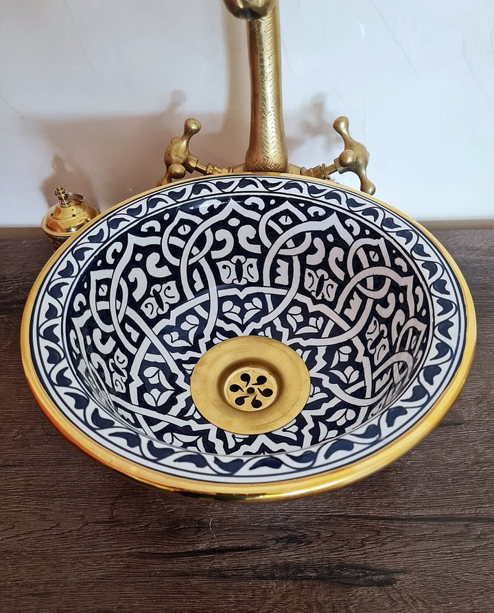 Handmade Moroccan Ceramic Sink 14K Carat Golden rim #79