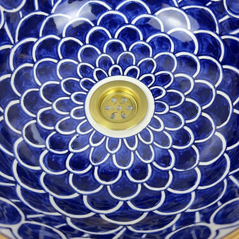 Handmade Moroccan Ceramic Sink Golden Rim 14k Carats #252