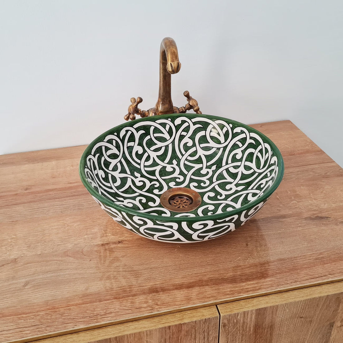 Bathroom sink | Green ceramic sink | Handmade Moroccan sink #198