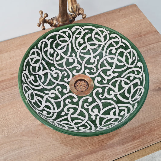 Bathroom sink | Green ceramic sink | Handmade Moroccan sink #198