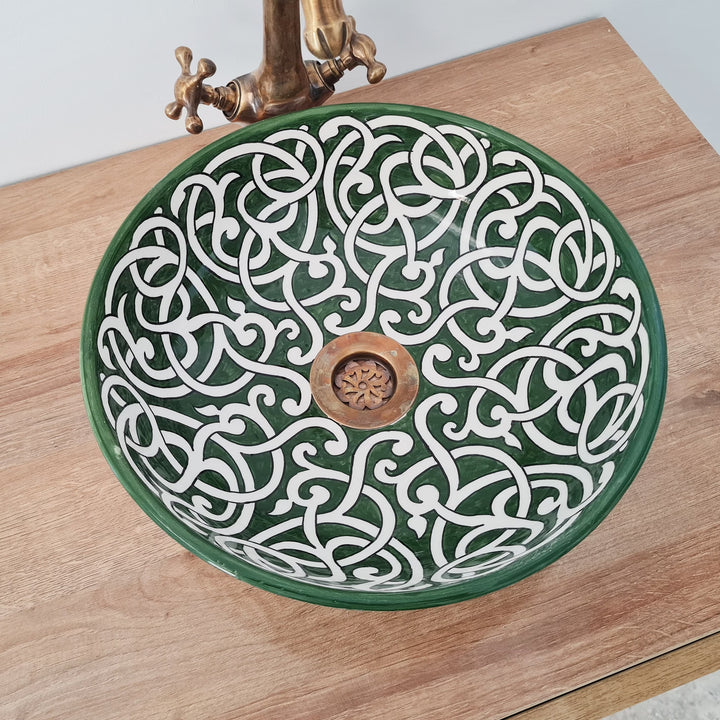 Bathroom sink | Green ceramic sink | Handmade Moroccan sink #198