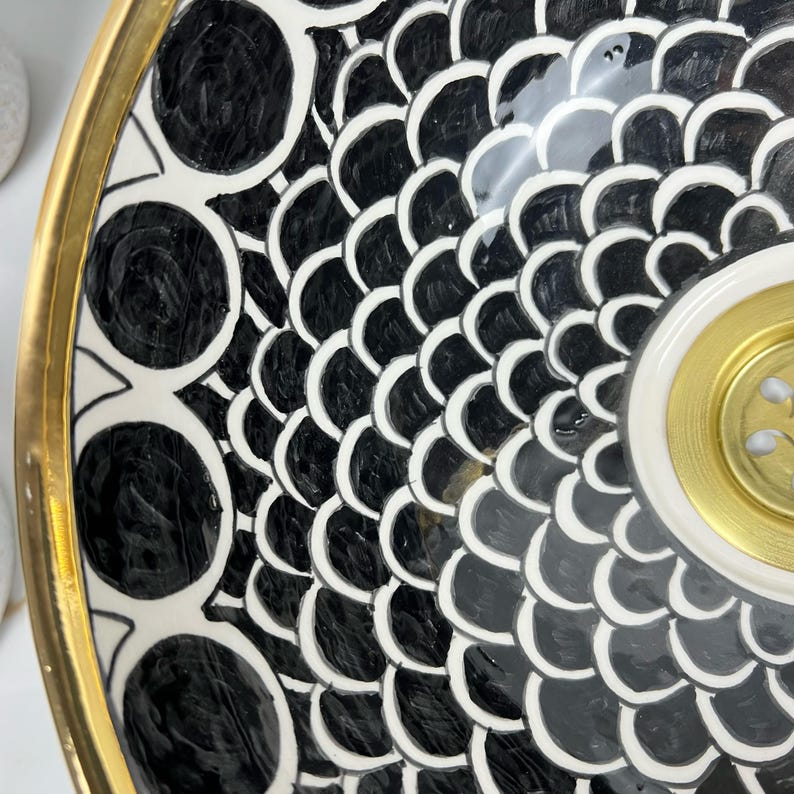 Handmade Moroccan Ceramic Sink Golden Rim 14k Carats #252