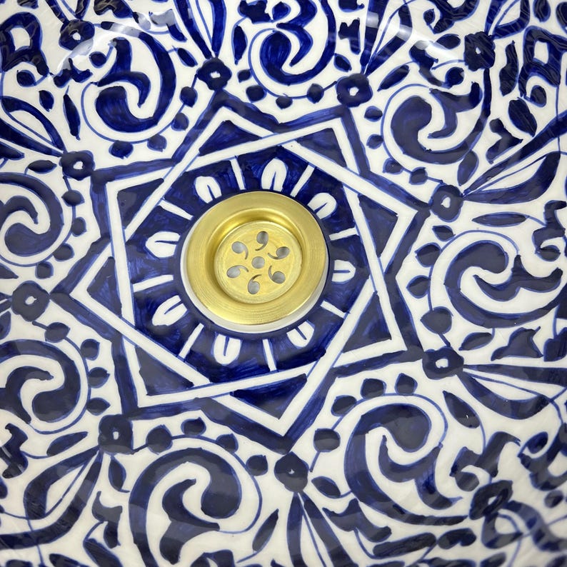 Handmade Moroccan Ceramic Sink Golden Rim 14k Carats #252