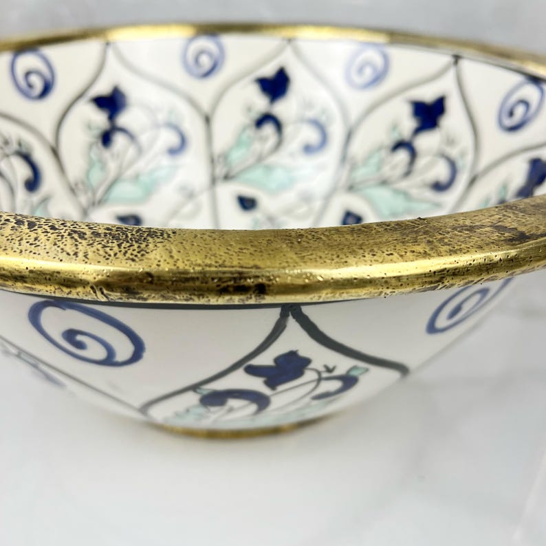 Handmade Moroccan Ceramic Sink Brass rim #284