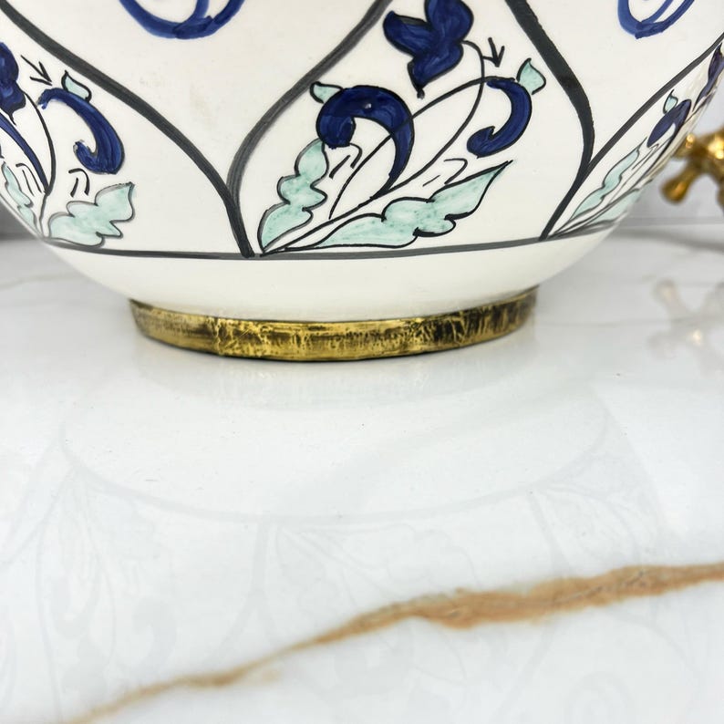 Handmade Moroccan Ceramic Sink Brass rim #284
