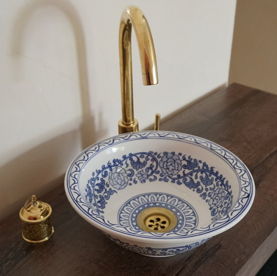  Handmade Moroccan Ceramic Sink Golden rim 14k karat #159