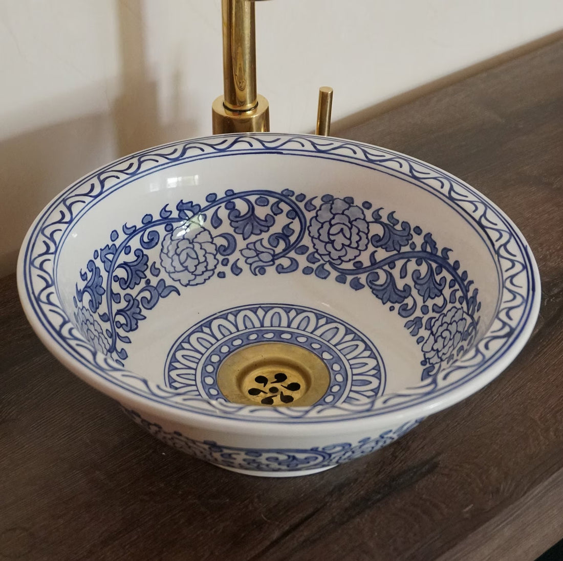  Handmade Moroccan Ceramic Sink Golden rim 14k karat #159