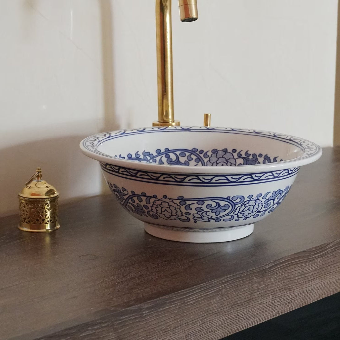  Handmade Moroccan Ceramic Sink Golden rim 14k karat #159