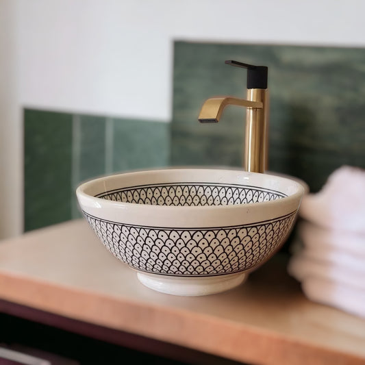 Moroccan sink | moroccan ceramic sink | bathroom sink | moroccan bathroom basin | moroccan sink bowl | Black and white sink bowl #25
