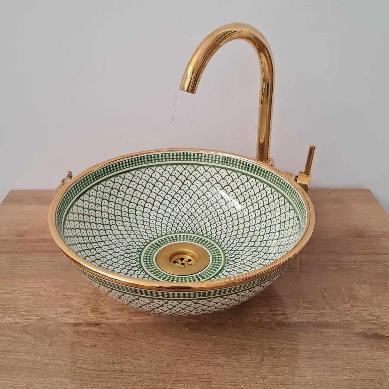  Handmade Moroccan Ceramic Sink Golden Rim 14k karat #20