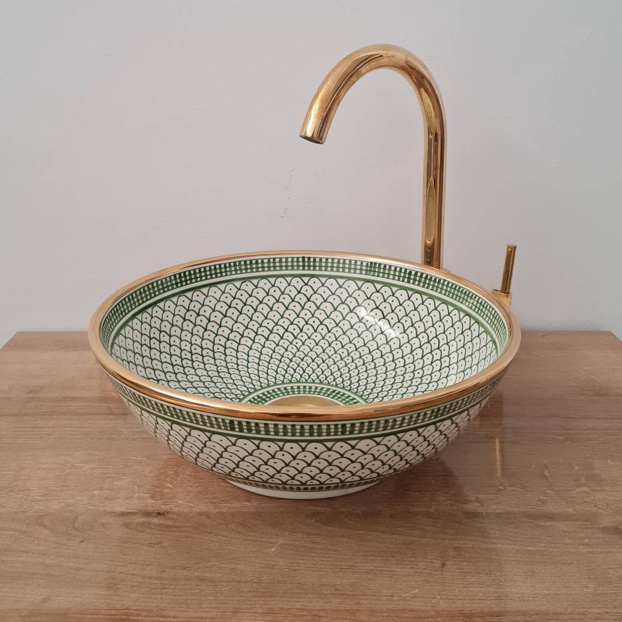  Handmade Moroccan Ceramic Sink Golden Rim 14k karat #20