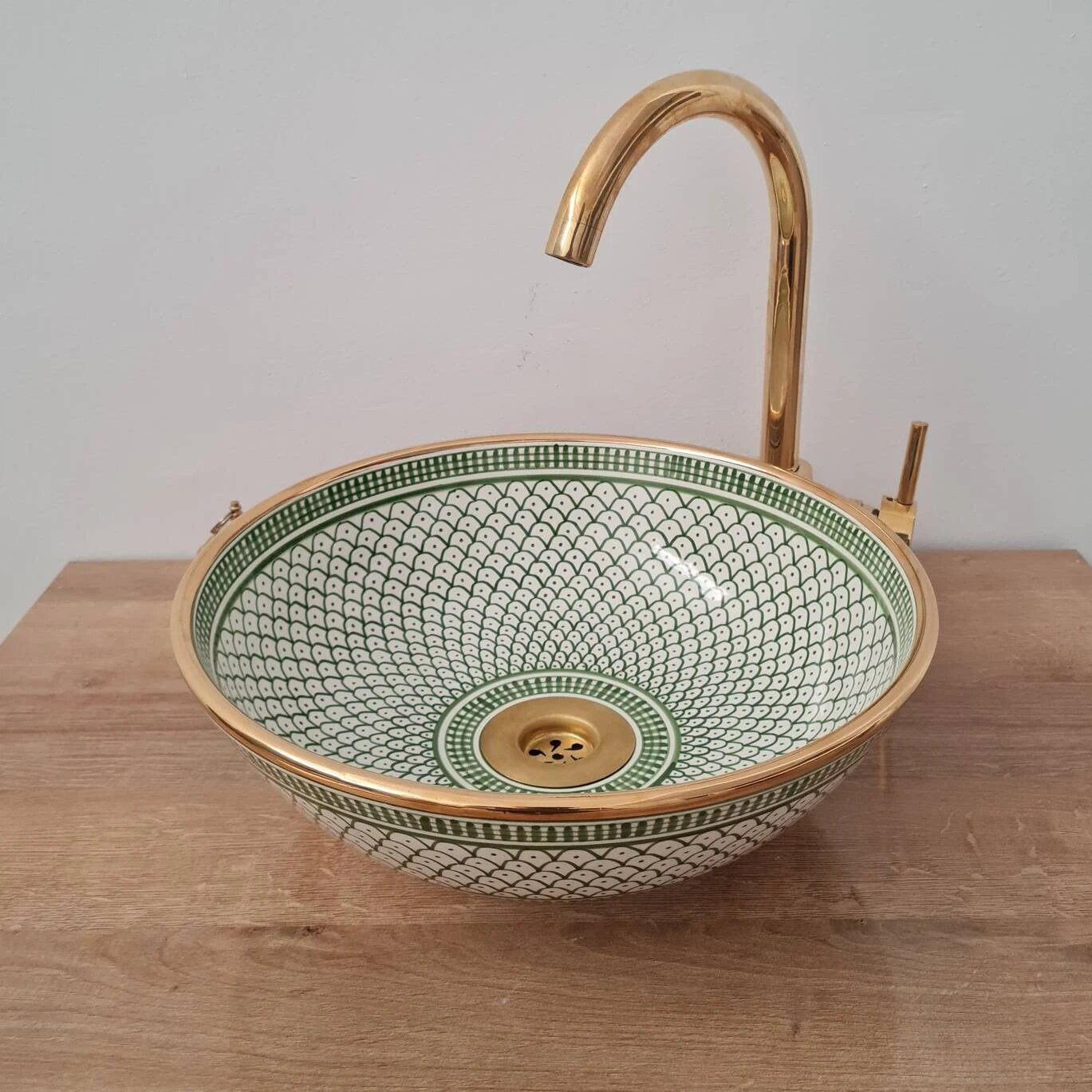  Handmade Moroccan Ceramic Sink Golden Rim 14k karat #20