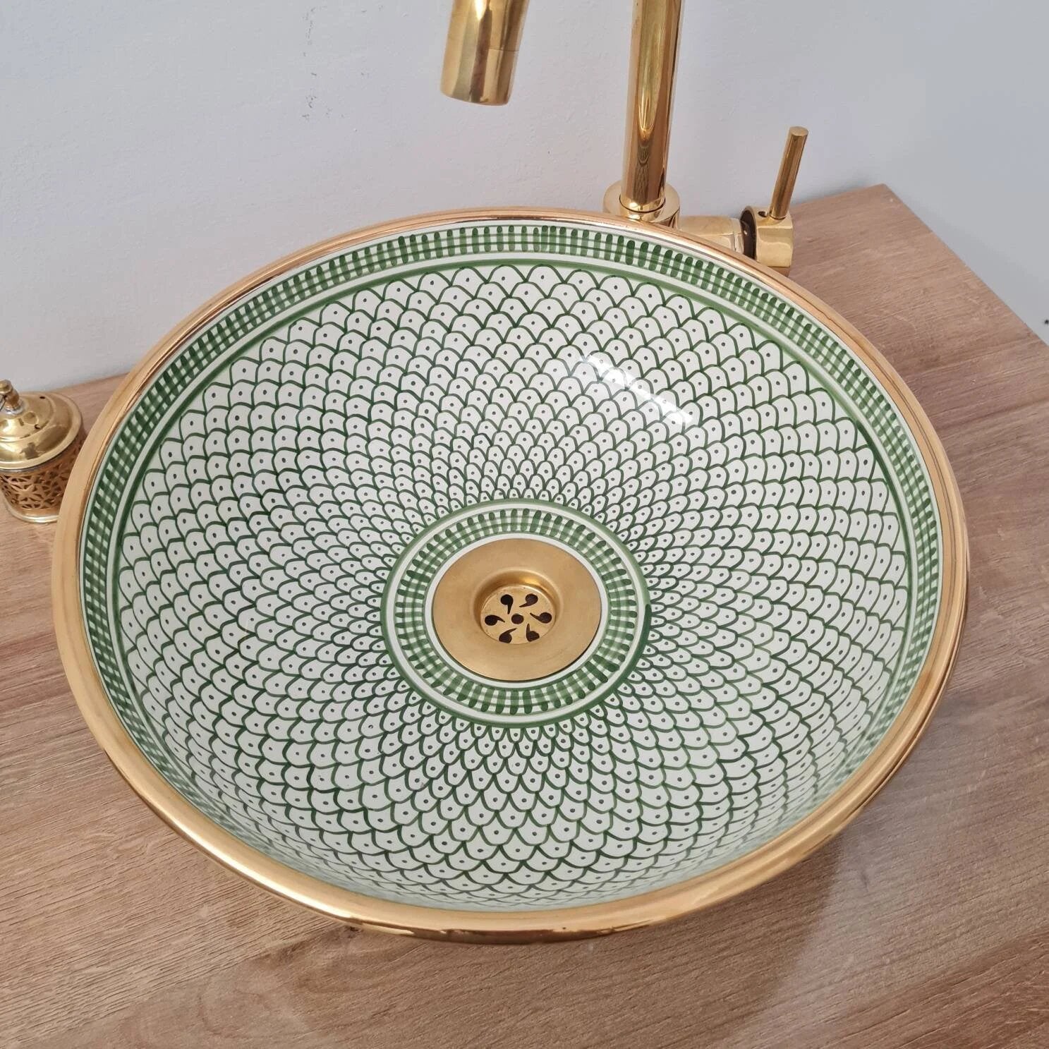  Handmade Moroccan Ceramic Sink Golden Rim 14k karat #20