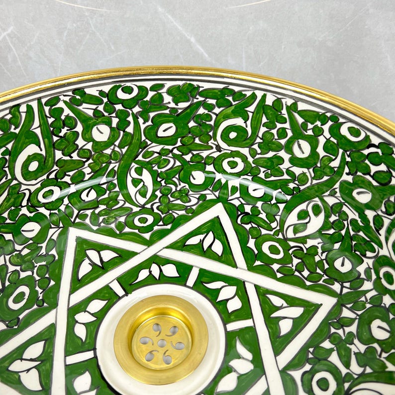 Handmade Moroccan Ceramic Sink Golden Rim 14k Carats #252
