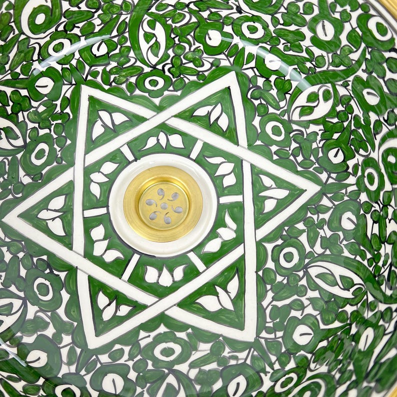 Handmade Moroccan Ceramic Sink Golden Rim 14k Carats #252