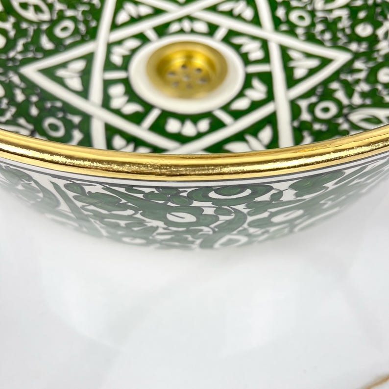 Handmade Moroccan Ceramic Sink Golden Rim 14k Carats #252