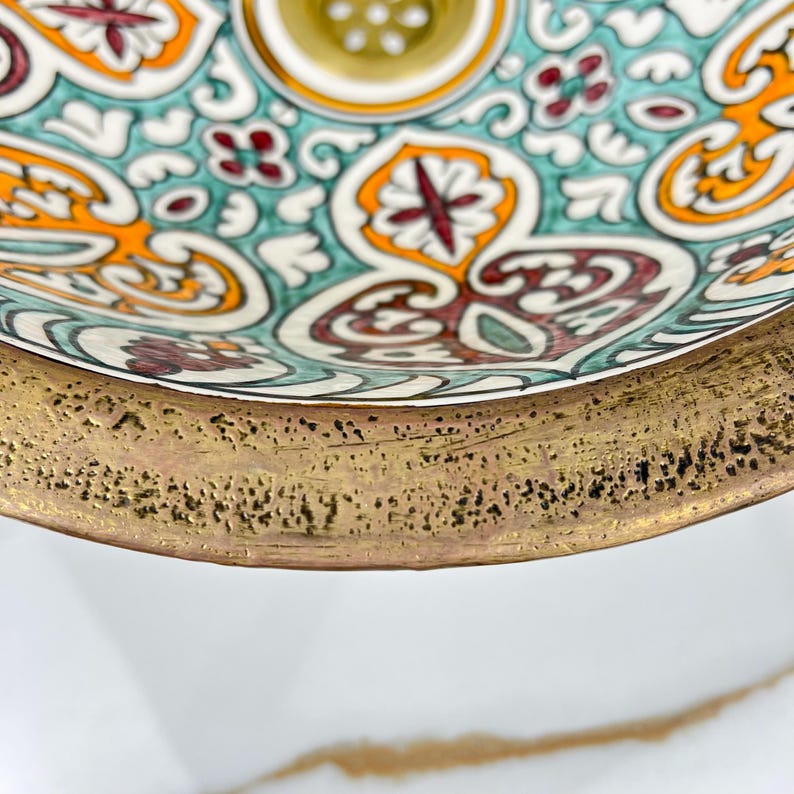 Handmade Moroccan Ceramic Sink Brass rim #284