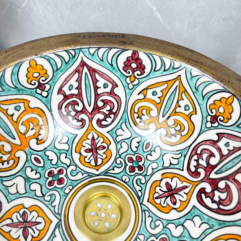 Handmade Moroccan Ceramic Sink Brass rim #284