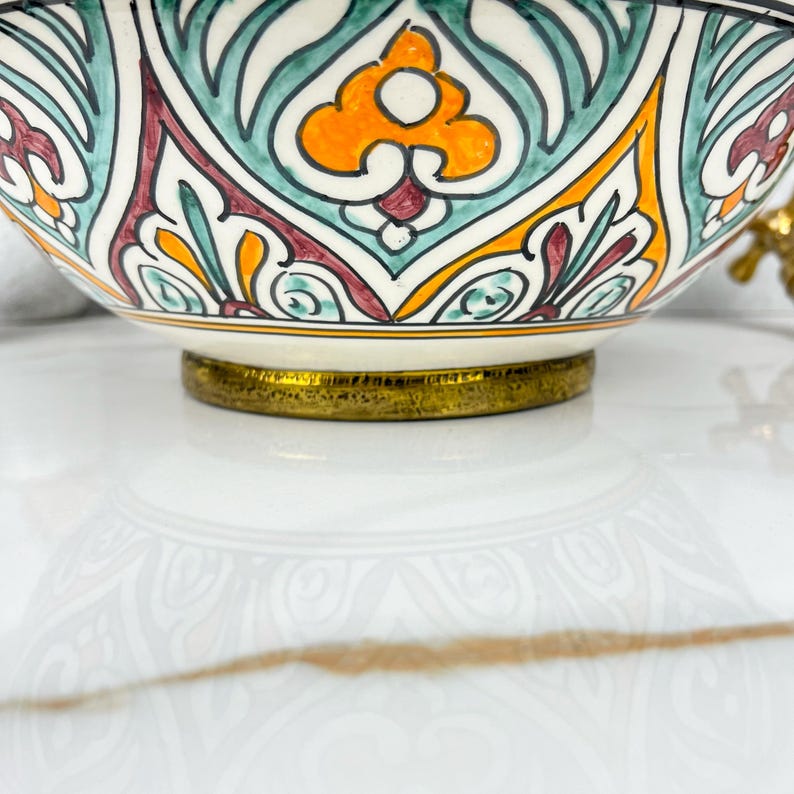Handmade Moroccan Ceramic Sink Brass rim #284