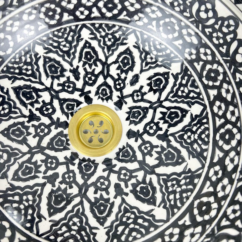 Handmade Moroccan Ceramic Sink Brass rim #284