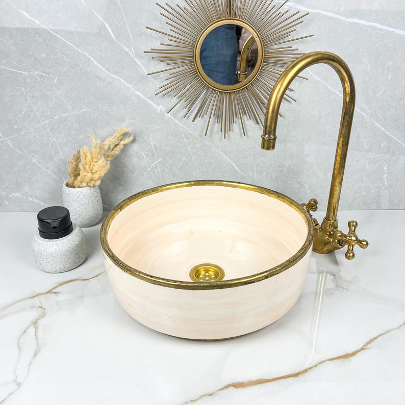 Handmade Moroccan Ceramic Sink Brass rim #284