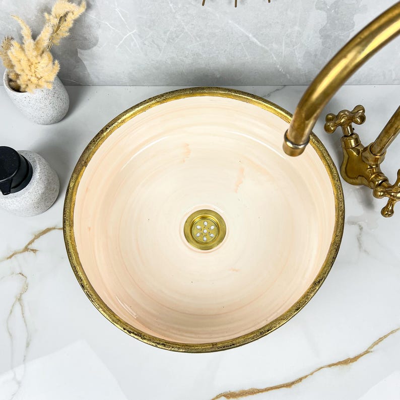 Handmade Moroccan Ceramic Sink Brass rim #284