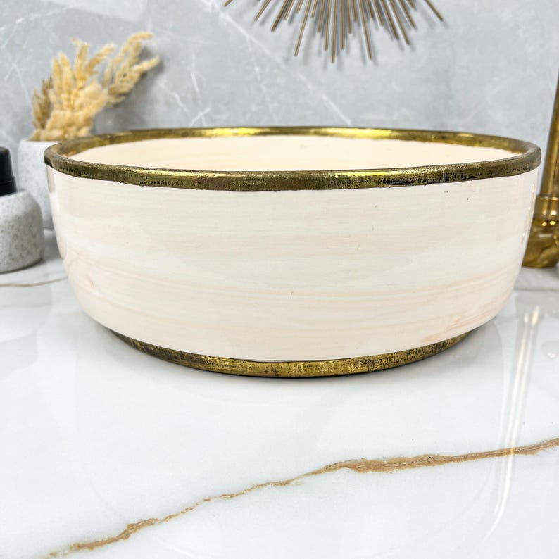 Handmade Moroccan Ceramic Sink Brass rim #284