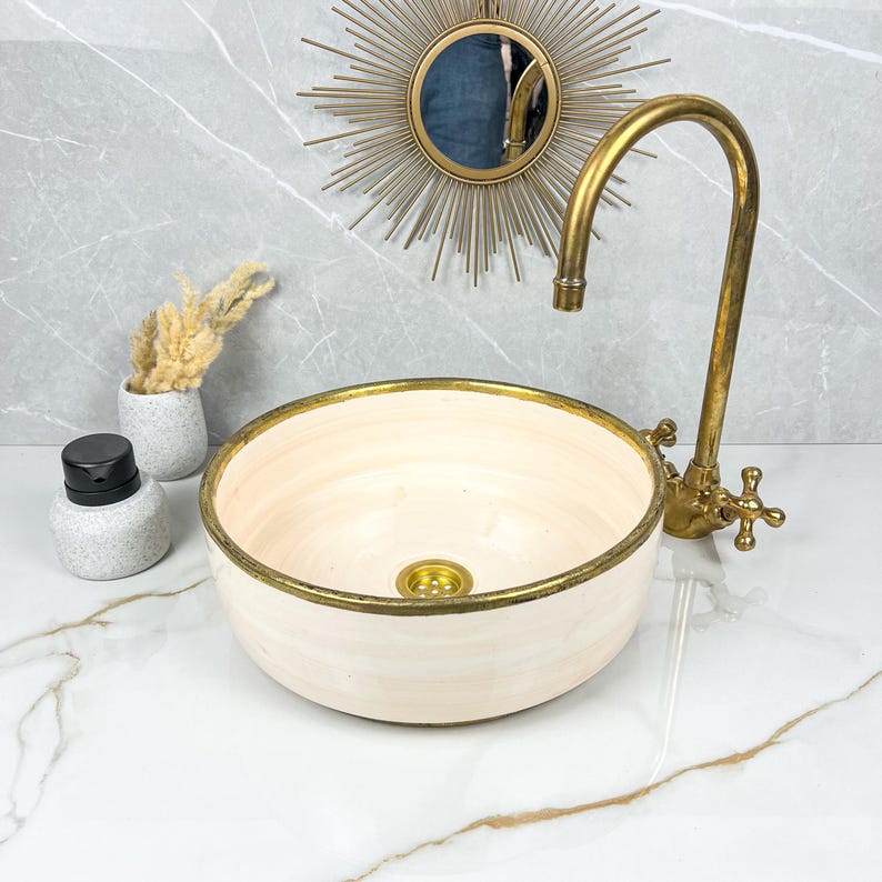 Handmade Moroccan Ceramic Sink Brass rim #284