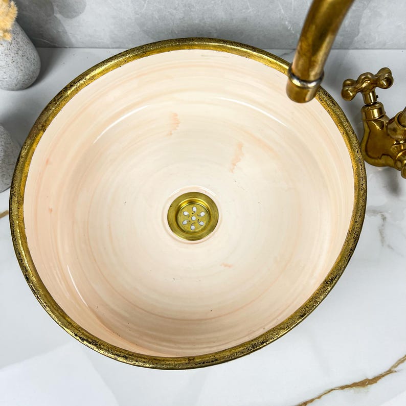 Handmade Moroccan Ceramic Sink Brass rim #284