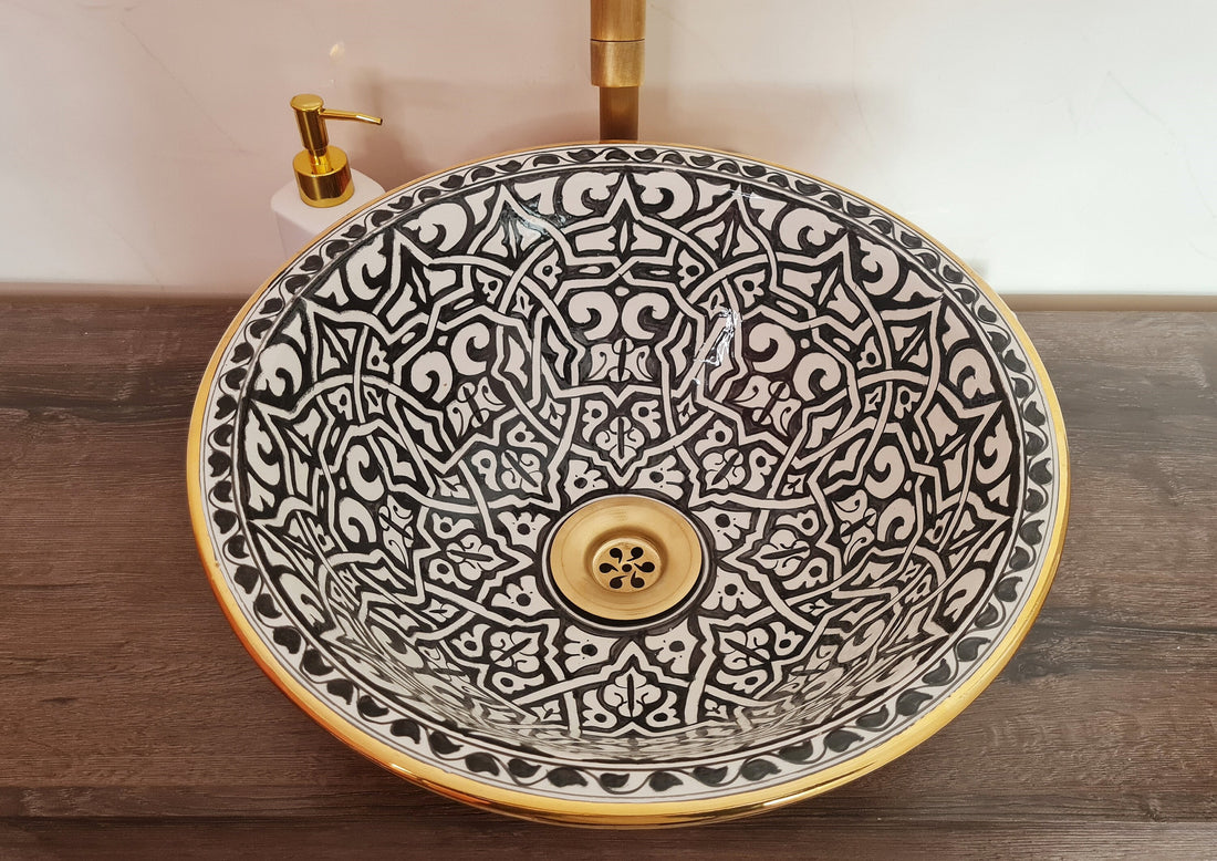 Handmade Moroccan Ceramic Sink 14K Carat Golden rim #80