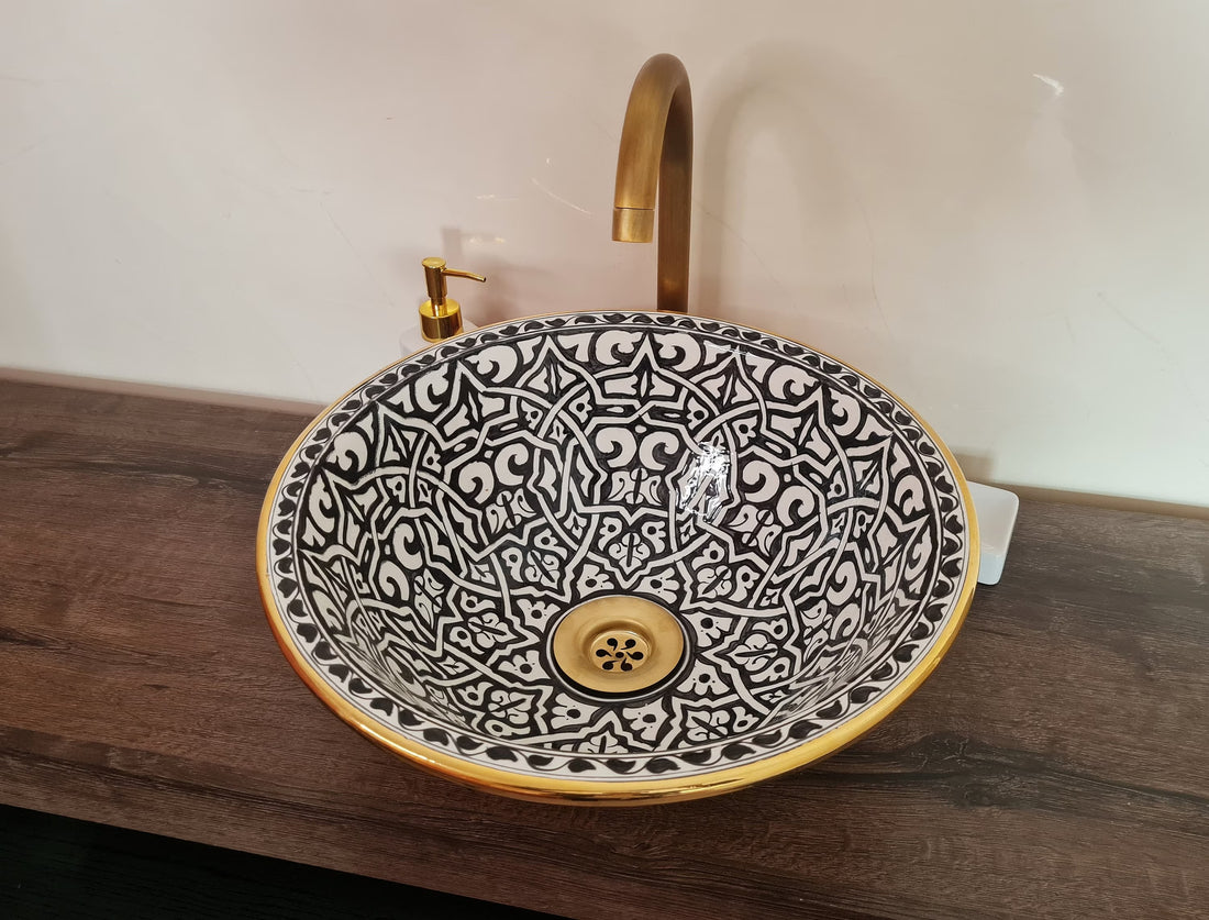 Handmade Moroccan Ceramic Sink 14K Carat Golden rim #80