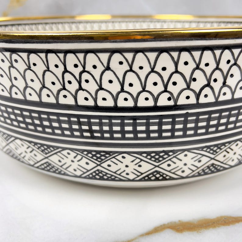 Handmade Moroccan Ceramic Sink Golden Rim 14k Carats #252