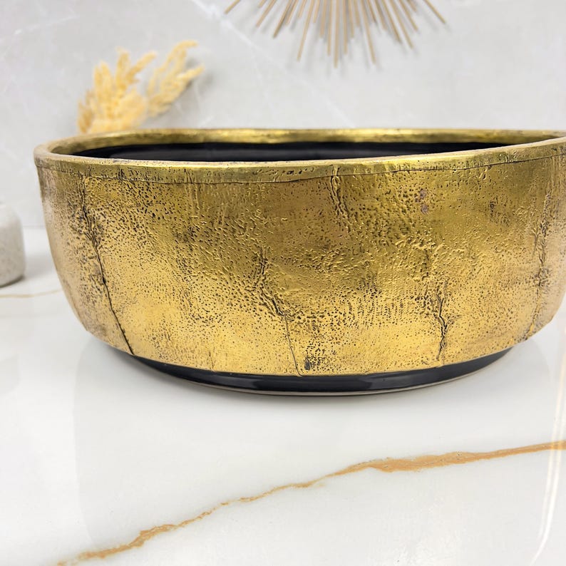 Handmade Moroccan Ceramic Sink Brass Rim #225