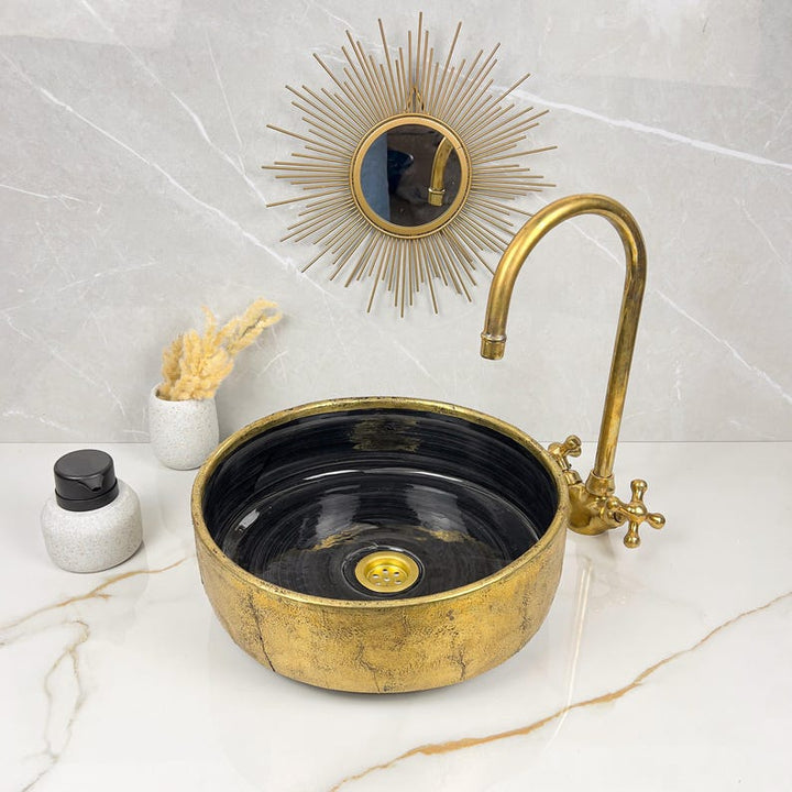 Handmade Moroccan Ceramic Sink Brass Rim #225