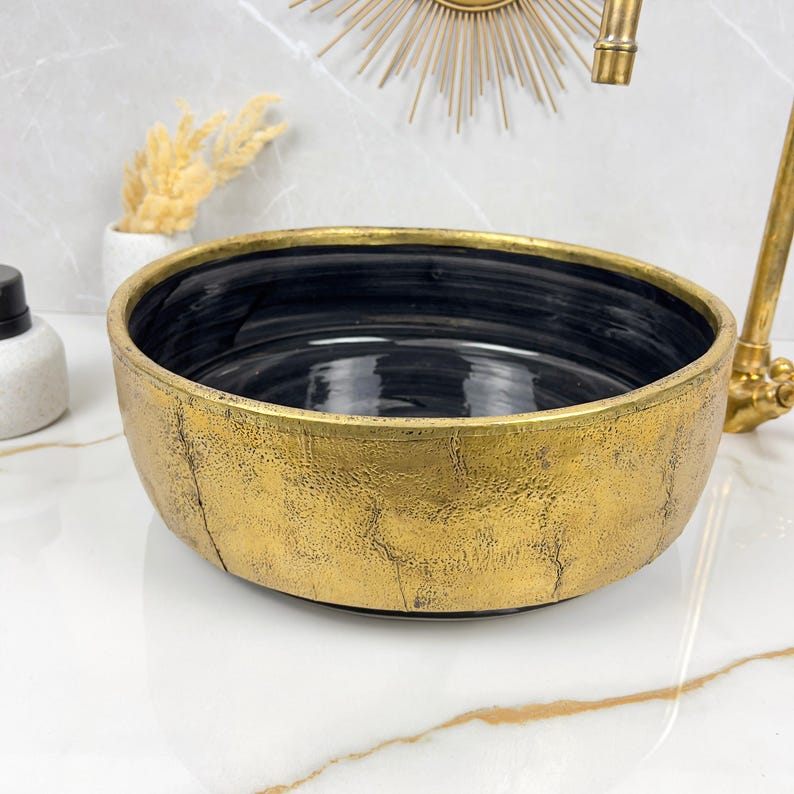 Handmade Moroccan Ceramic Sink Brass Rim #225