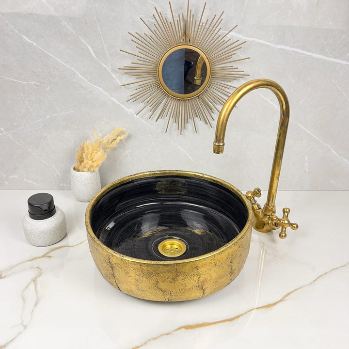 Handmade Moroccan Ceramic Sink Brass Rim #225