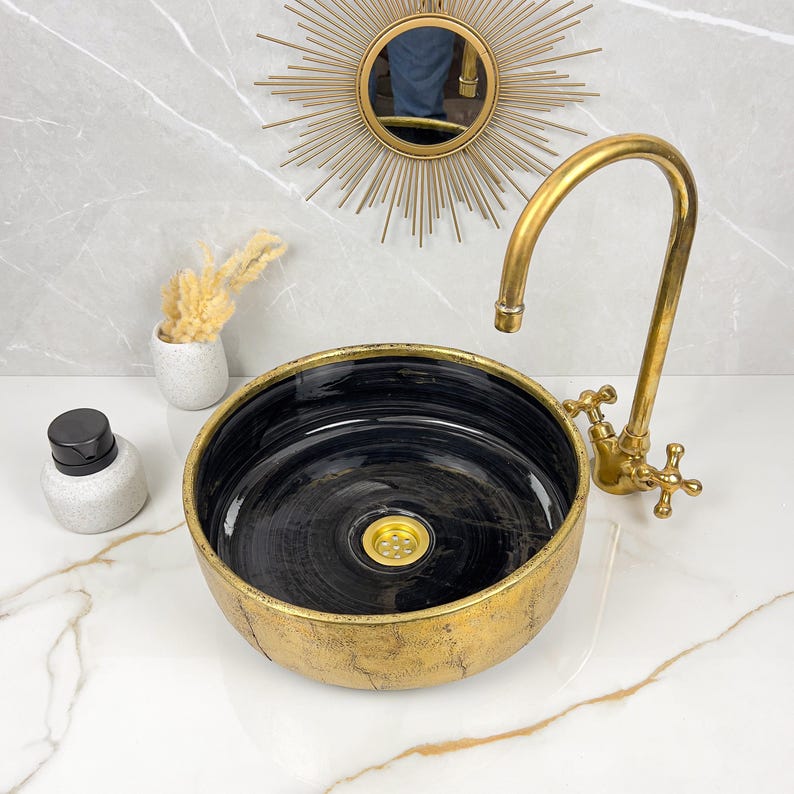 Handmade Moroccan Ceramic Sink Brass Rim #225