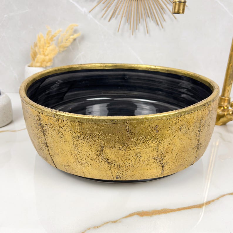Handmade Moroccan Ceramic Sink Brass Rim #225