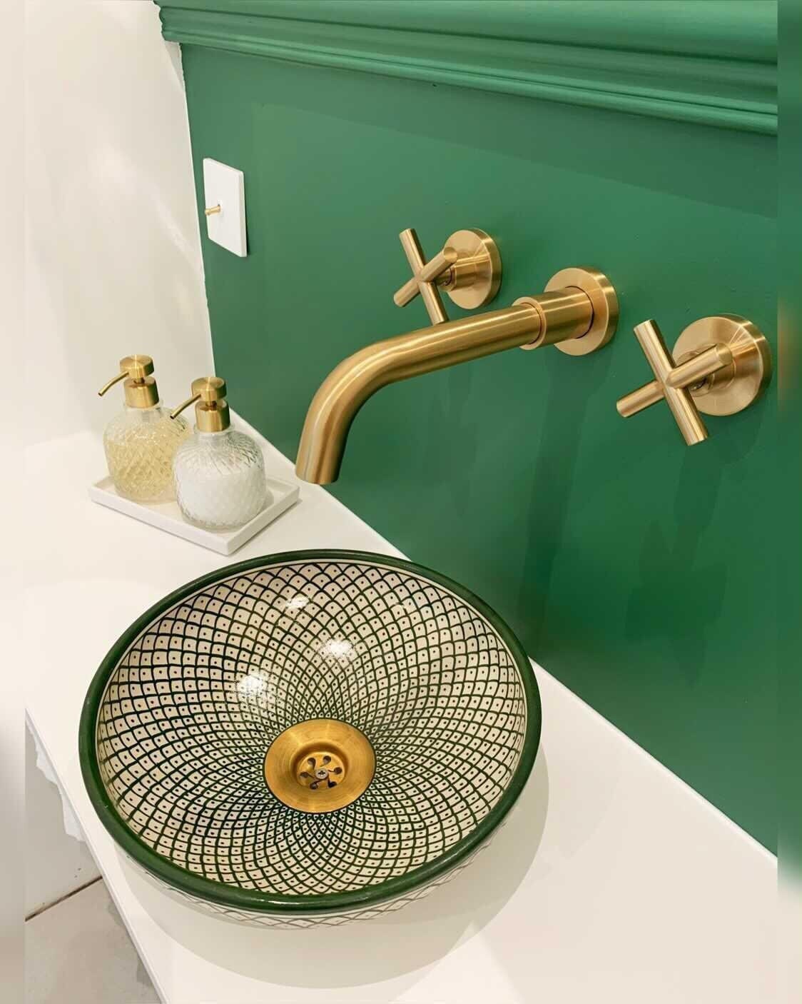 Moroccan sink | moroccan ceramic sink | bathroom sink | moroccan bathroom basin | moroccan sink bowl | Green sink bowl #4