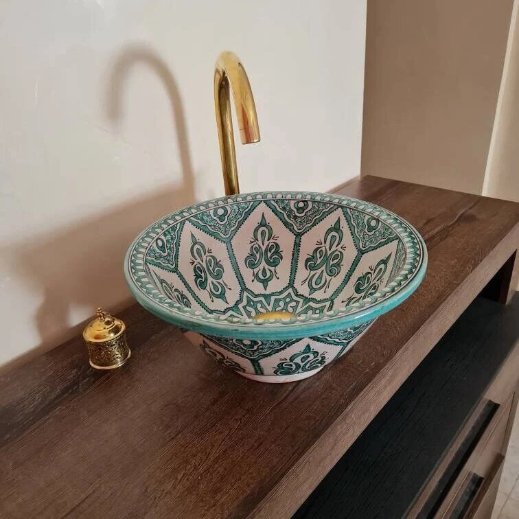 Bathroom sink | Aesthetic oriental green sink for bathroom | Moroccan sink #191