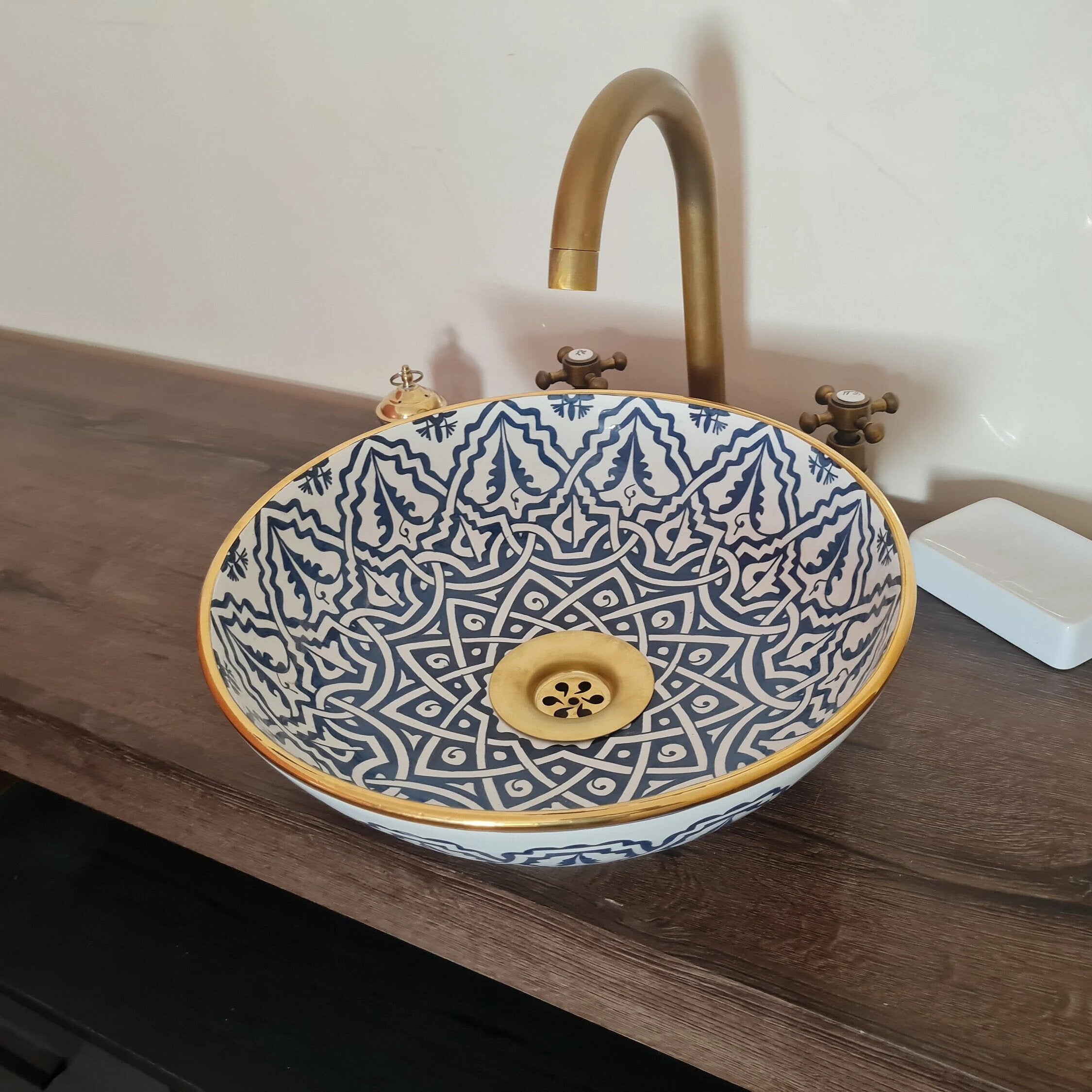 Handmade Moroccan Ceramic Sink 14K Carat Gold rim #81