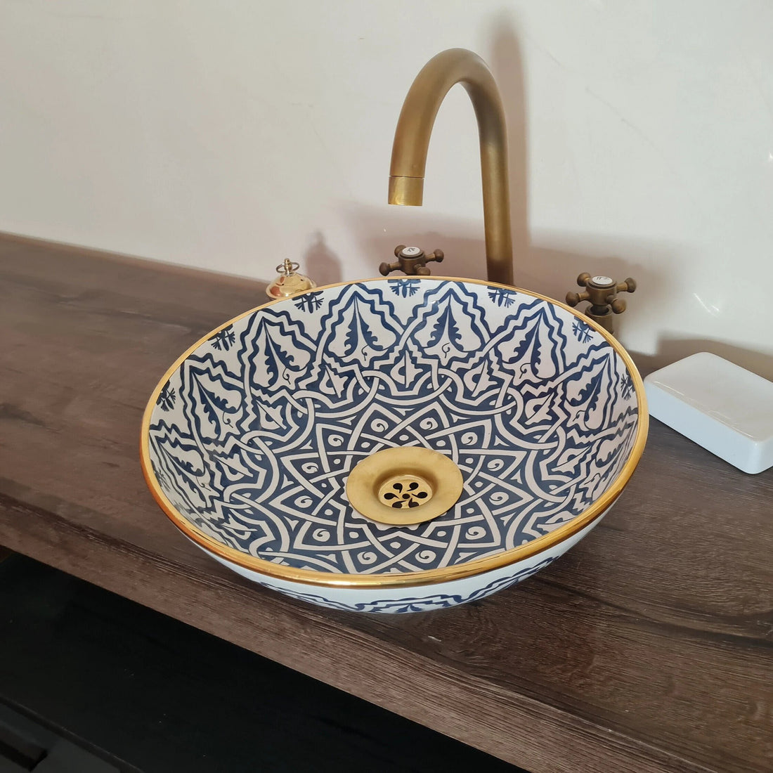 Handmade Moroccan Ceramic Sink 14K Carat Gold rim #81