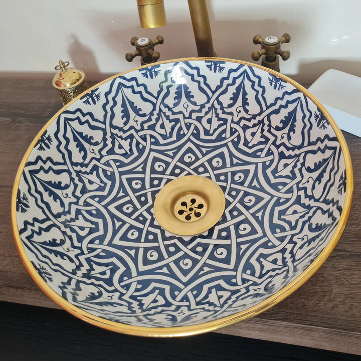 Handmade Moroccan Ceramic Sink 14K Carat Gold rim #81