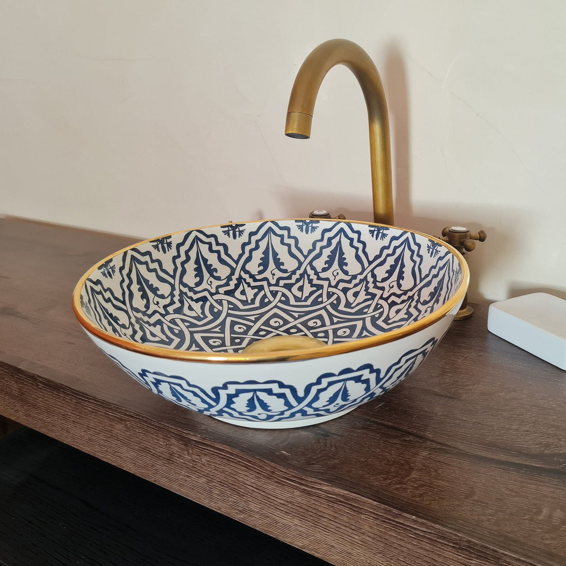 Handmade Moroccan Ceramic Sink 14K Carat Gold rim #81