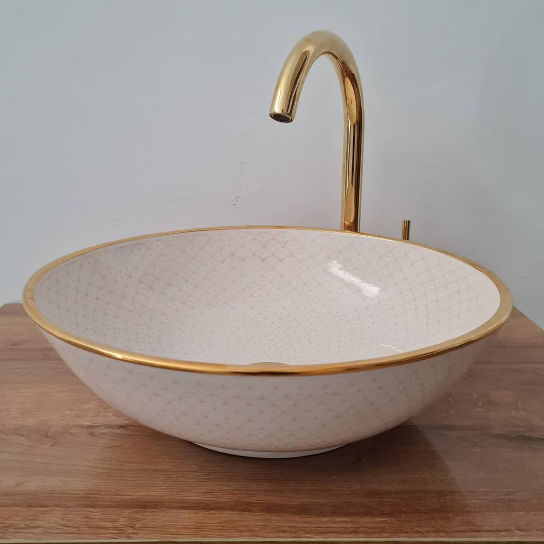 Handmade Moroccan Ceramic Sink 14K Carat Golden rim #76