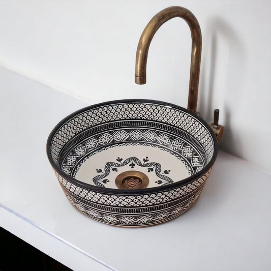 Moroccan sink | moroccan ceramic sink | bathroom sink | moroccan bathroom basin | cloakroom basin | Black and white sink #11